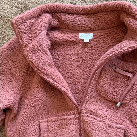 Olivia Sky Dusty Rose Teddy Fleece Zip-Up Jacket - Picture 5 of 7